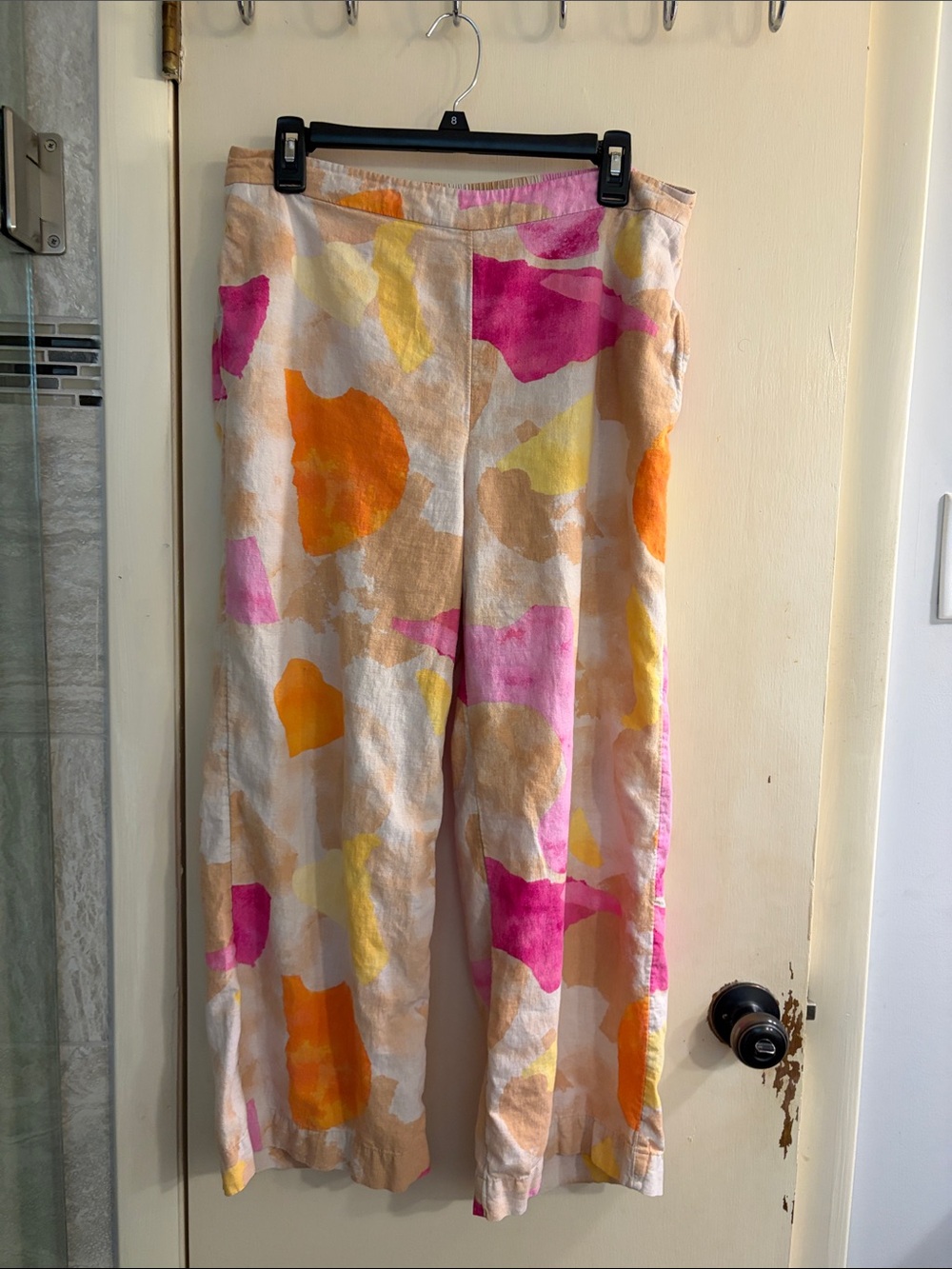 Chico's Cropped Wide-Leg Pants in Pink, Orange & Yellow Abstract Print
